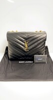Saint Laurent Loulou Medium Gold Black Shoulder Bag Monogram Chain Tote