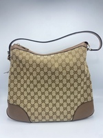 Gucci Large GG Guccissima Brown Leather Canvas Hobo Bag 449244 