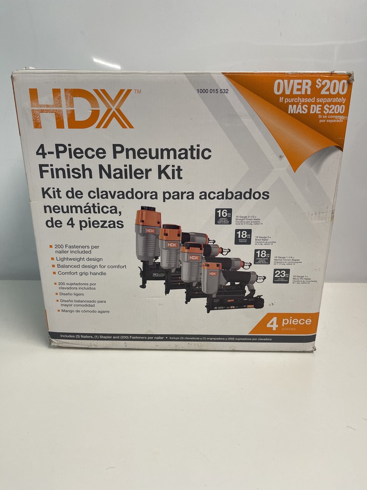 HDX 4 PIECE PNEUMATIC FINISH NAILER SET
