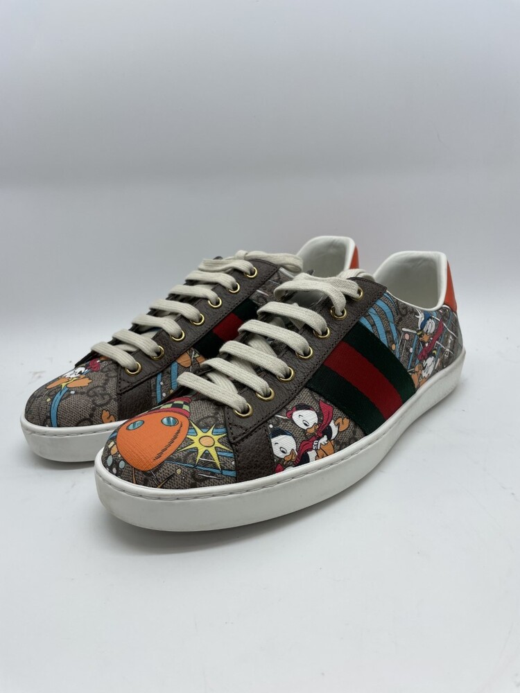 Gucci Disney Collaboration Donald Cherie Line Low Cut Sneakers Size 9 White/Green 649399 Leather Rubber