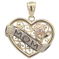  10kt Tri Color Heart Mom Charm