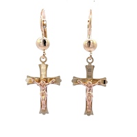  14kt Yellow Gold Crucifix Earrings