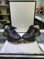  Gucci Men's Black Rython Irridescent Logo Shoes Size 5