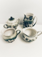Antique Altenburg Saxony Iris Luster Teapot, Cream and Sugar Set Porcelain