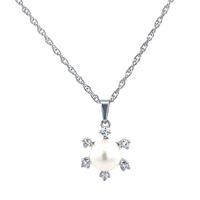 14kt White Gold Pearl & .10ct tw Diamond Pendant & Chain 
