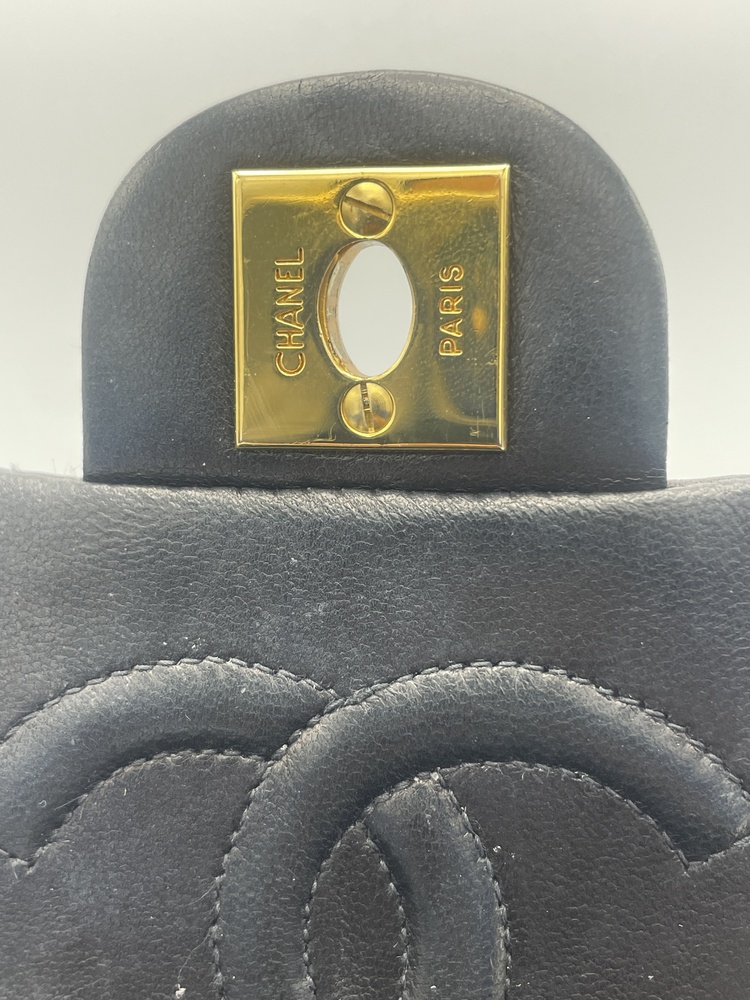 Chanel Classic Flap Mini Square Chain Shoulder Bag Black Leather 