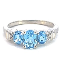  14kt White Gold Blue Topaz & Diamond Ring