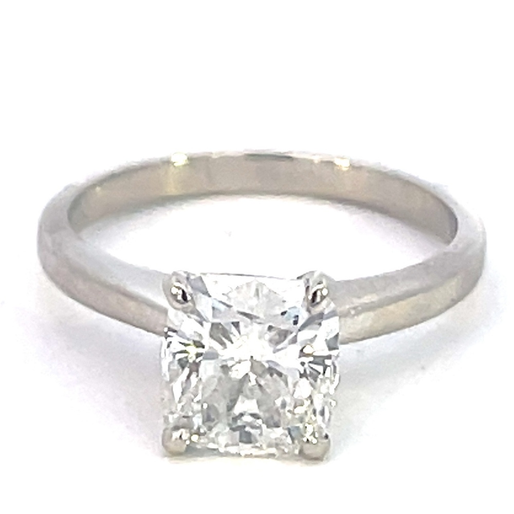 14KT White Gold Solitaire Ring (2.02ct Cushion Cut H VS1)