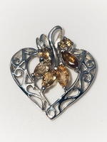  Sterling Yellow Stone Heart Pendant
