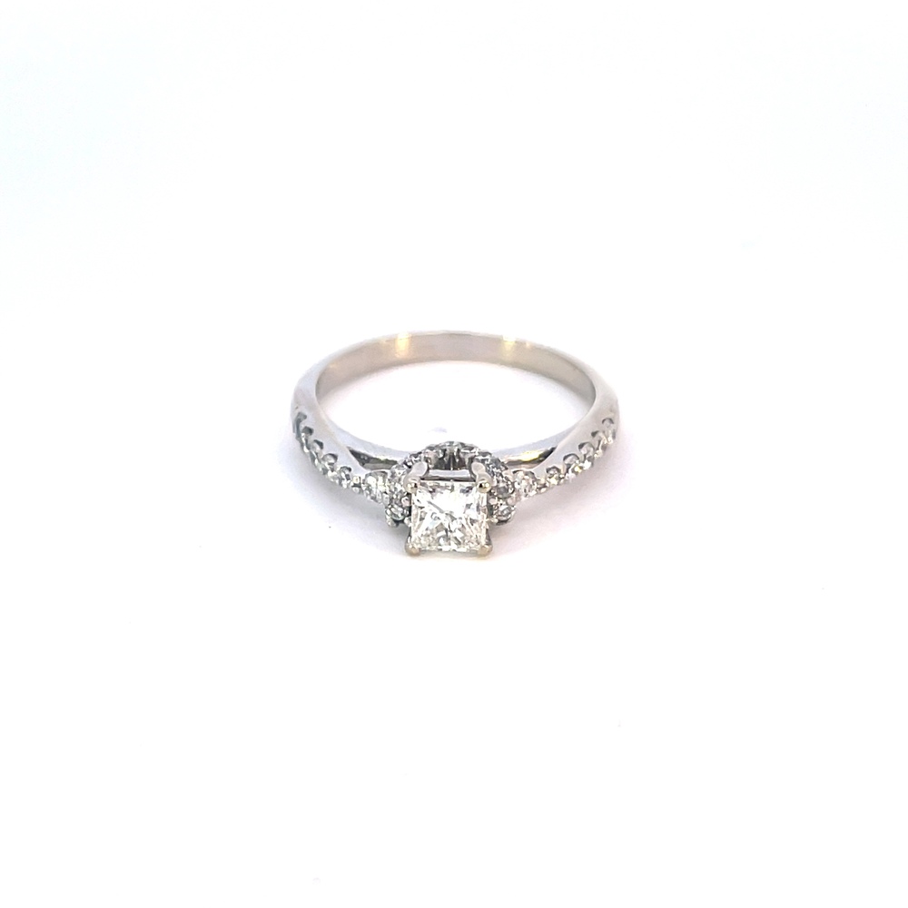  14kt White Gold 1.00ct tw Diamond Engagement Ring (.50ct Princess Cut Center)