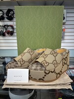 Gucci 105mm Platform Slide Sandal Beige GG Canvas W/ Box 