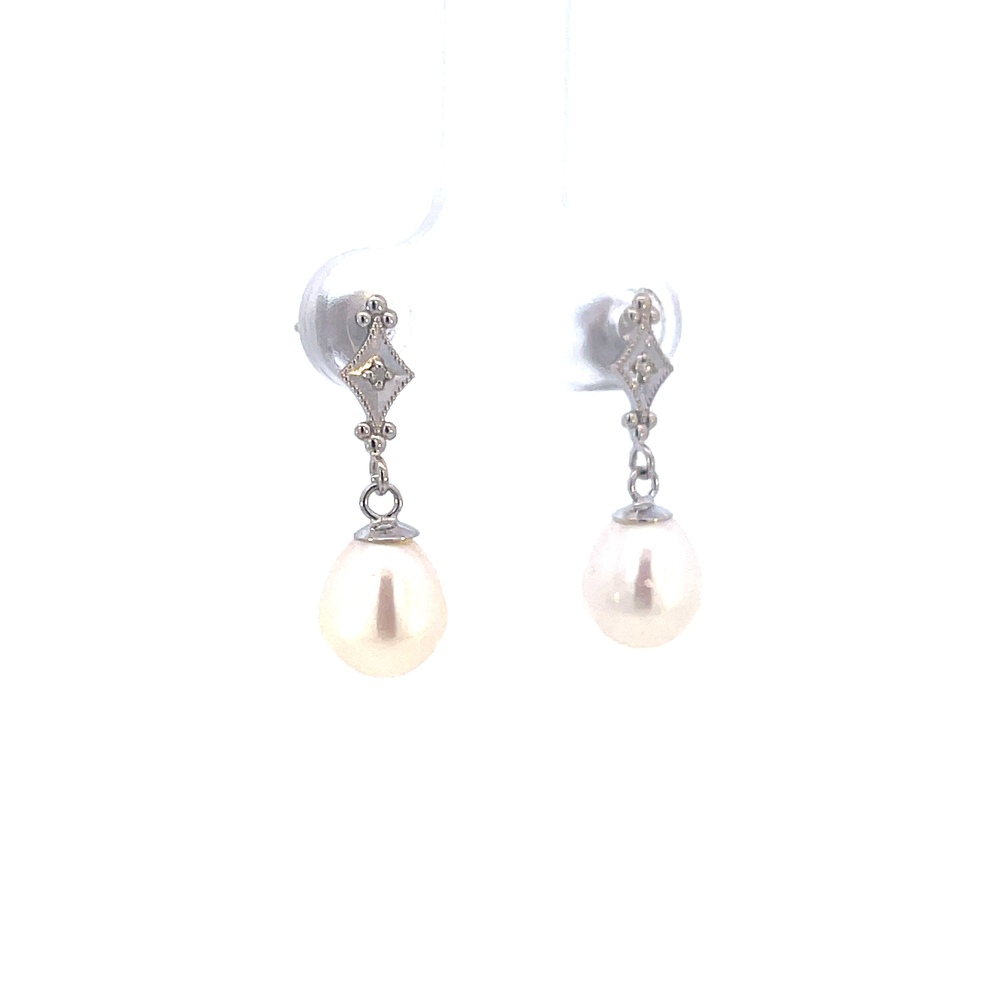  14kt White Gold Pearl & Diamond Earrings