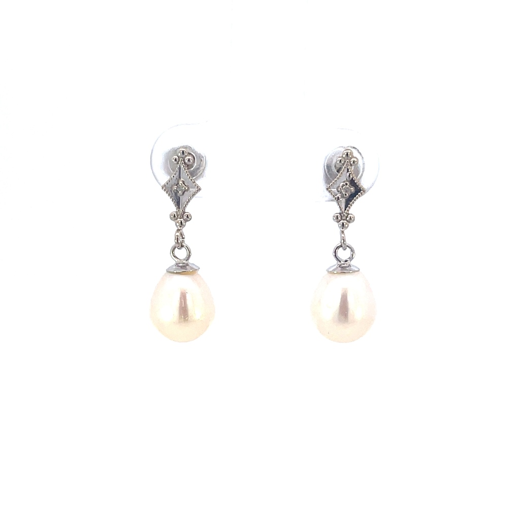  14kt White Gold Pearl & Diamond Earrings