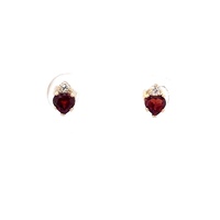  10kt Yellow Gold CZ and Heart Red Stone Earrings