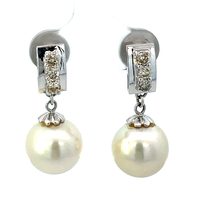 14k White Gold .48ct Diamond & Pearl Dangling Earrings 