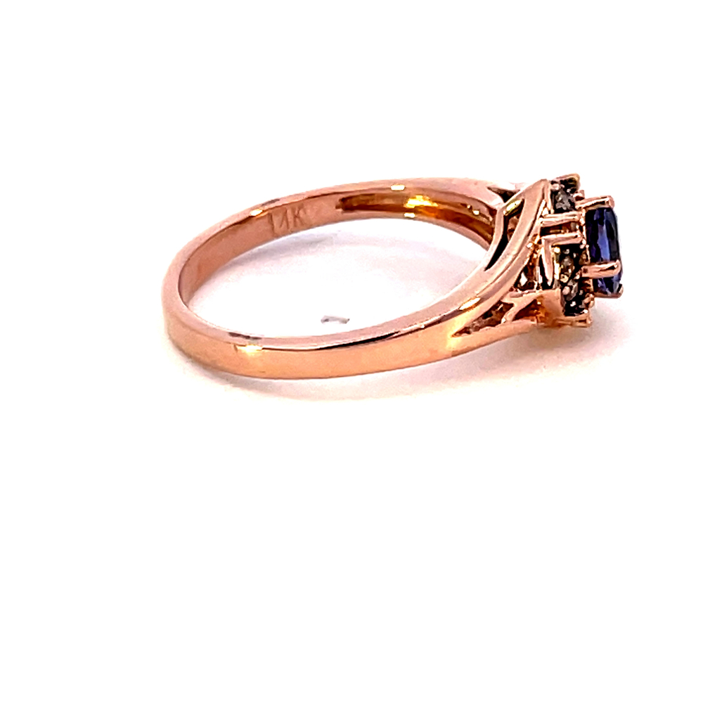  14kt Rose Gold LeVian .12ct tw Diamond & Tanzanite Ring 6.75
