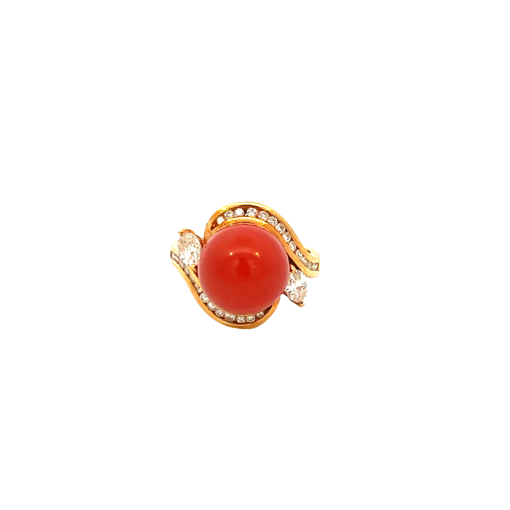  18kt Yellow Gold .75ct tw Diamond & Coral Ring Size 7