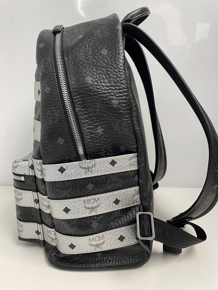 MCM Large Spot Visetos Black and Silver Coated Canvas Leather Backpack