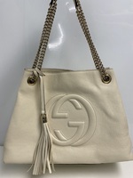 GUCCI SOHO Interlocking Leather Chain Shoulder Bag Beige