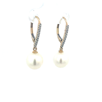 14kt YG 9.5mm Pearl & Diamond Dangle Earrings