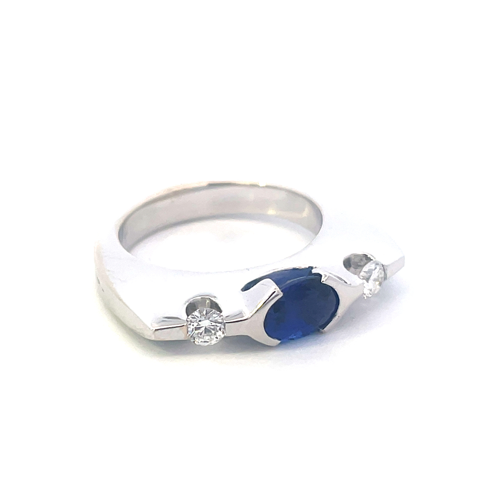 18kt White Gold Sapphire & .25ct tw Diamond Ring by Fana