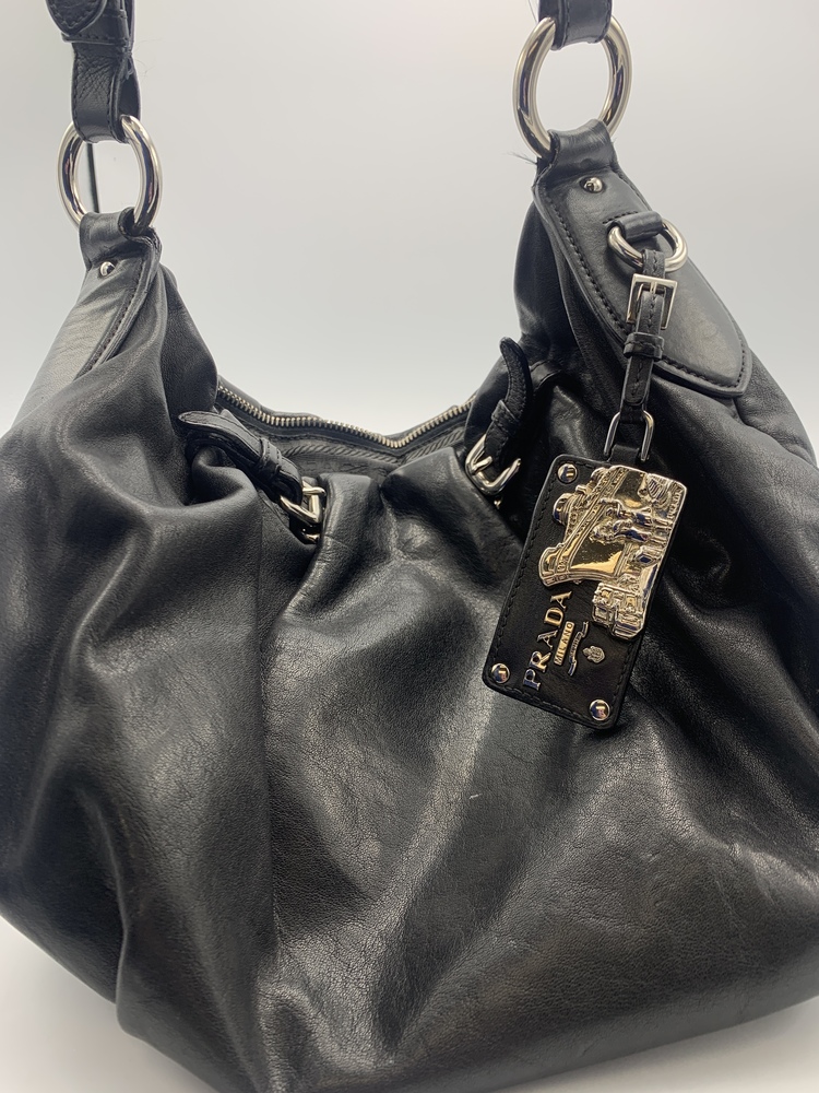 prada ruched buckled black shoulder bag. Sterling Knight