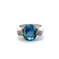 14kt White Gold Blue Topaz & Diamond Ring