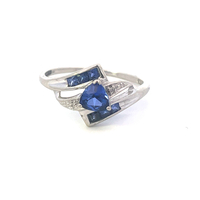 10kt White Gold Diamond & Blue Stone Ring