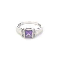 14kt White Gold Diamond & Purple Stone Ring