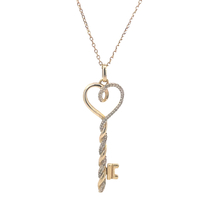 10kt Yellow Gold Heart Key Diamond Pendant With Chain