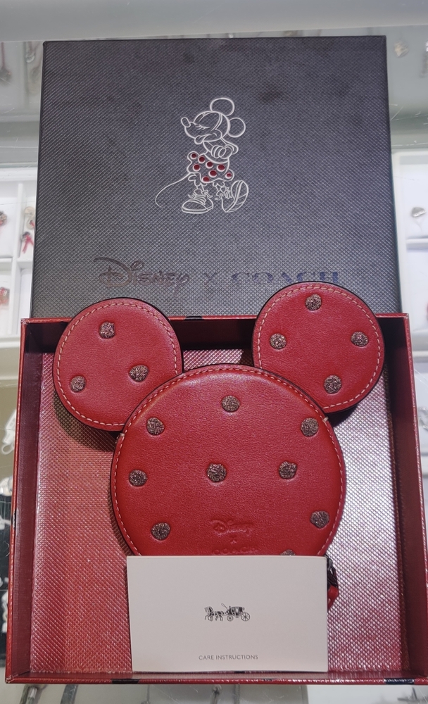 DISNEY X COACH Minnie Mouse Red Leather Mini Coin Purse 