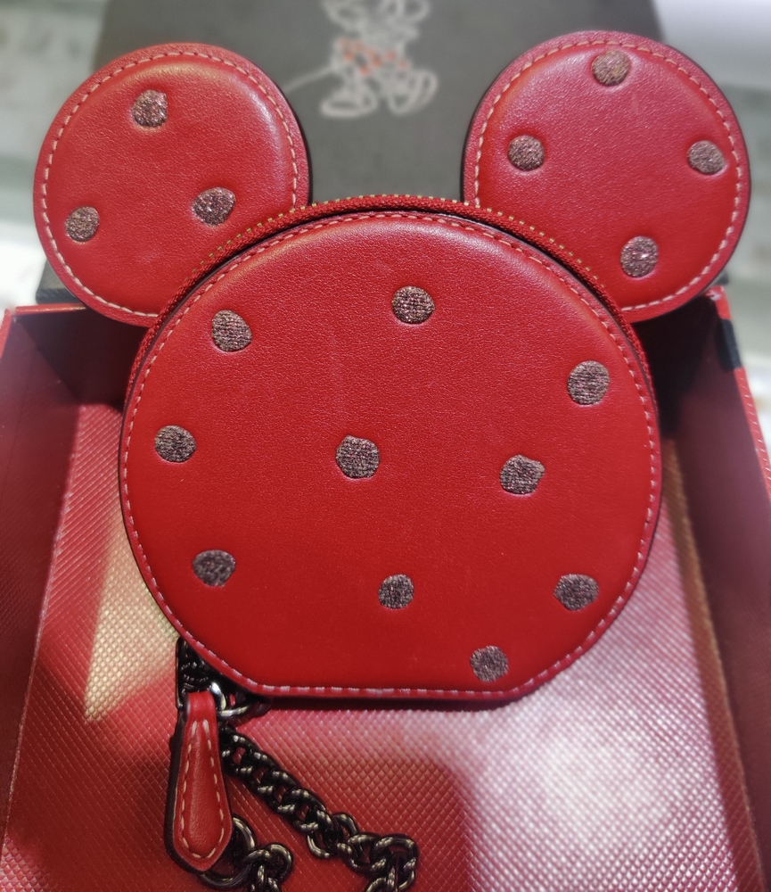 DISNEY X COACH Minnie Mouse Red Leather Mini Coin Purse 