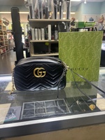 Authentic Gucci Marmont Mini GG Shoulder Bag Black Matelasse Leather Crossbody