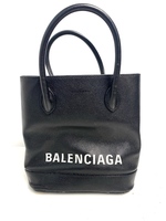 Balenciaga Logo Ville Tote Handbag Leather Bag XXS Black Shoulder Strap