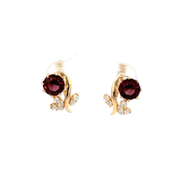  14kt Yellow Gold CZ & Red Stone Flower Earrings