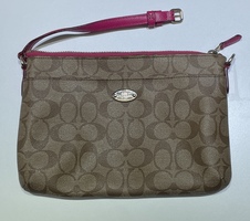 COACH Brown and Pink Wristlet Bag