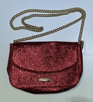 Jimmy Choo Red Shimmer Glitter Clutch Crossbody Shoulder Evening Bag Purse