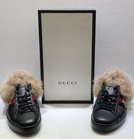 Gucci Ace Fur Calfskin Wool Web Bee Size 11