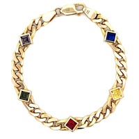 14kt Yellow Gold 7" 8.5mm Multi-Color Stone Miami Cuban Link Bracelet