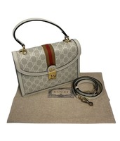 Gucci Beige GG Canvas Ophidia Top Handle Bag