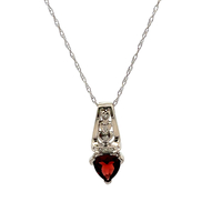  10kt  White Gold .10ct tw Diamond & Red Stone Pendant With Chain