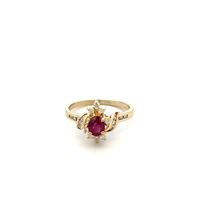  14kt Yellow Gold .20ct tw Diamond & Red Stone Ring
