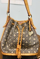 Dooney & Bourke Bucket Shoulder Bag Purse Tote Cinch Heart Charm Tassels