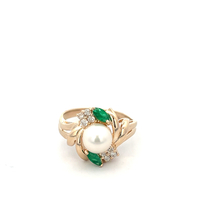  14kt Yellow Gold .10ct tw Diamond Pearl & Green Stone Ring