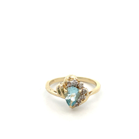 14kt Yellow Gold Diamond & Light Blue Stone Ring