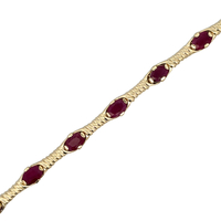 14kt Yellow Gold 7" Red Stone Bracelet