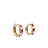 14kt Yellow Gold CZ & Red Stone Earrings