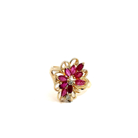 14kt Yellow Gold Diamond & Pink Stone Flower Ring