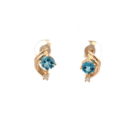 14kt Yellow Gold Diamond & Blue Stone Earrings