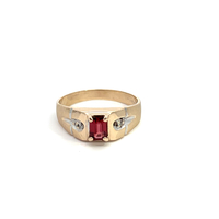 10kt Two Tone Diamond & Red Stone Ring